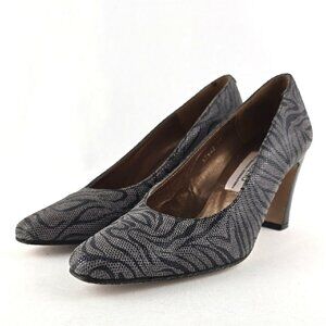 ESINO Women's Vintage Leather Grey Black Animal Print Heel Pointy Toe Size 6